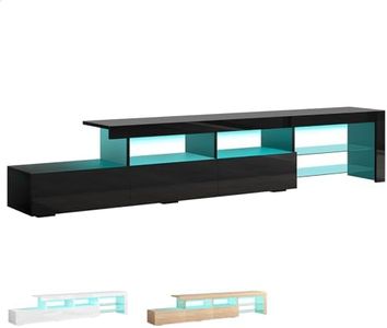 ALFORDSON TV Cabinet Stand with 16 Colors & 4 Modes RGB LED Lighting, Entertainment Unit with Tempered Glass Shelves & 3 Drawers, Minimalist Design Multimedia Centres, 221x35.5x45 cm, Black