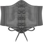 Hoerev Women Girls Elastic Wide Band Elastic Tied Waspie Corset Waist Belt，DarkGrey，3XL