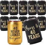 Cheers to 40 Years and 1 METALLIC GOLD "40 Never Looked So Good" Birthday Party Can Coolies, Set of 12, Black and Gold 40th Birthday Decorations, Perfect for Birthday Parties