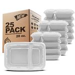 Freshware Meal Prep Containers [25 Pack] 2 Compartment with Lids, Food Storage Containers, Bento Box, BPA Free, Stackable, Microwave/Dishwasher/Freezer Safe (28 oz) Grey