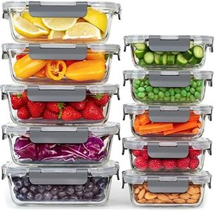 Glass Meal Prep Containers, [10 Pack] Glass Food Storage Containers with Lids, Airtight Glass, BPA Free & Leak Proof (10 Lids & 10 Containers)