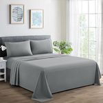 Marina Decoration 600 Thread Count Ultra Soft Deep Pocket Hotel Standard Solid Bedding Long Staple Percale Cotton All Season 4 Pieces Sheet Set with 2 Pillowcases, Grey Color Queen Size