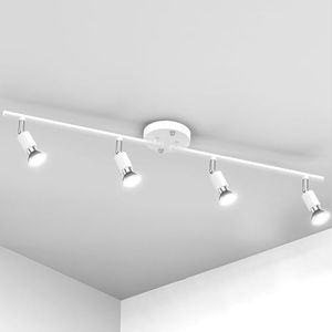 AIBOO Track Lighting Kit, Modern White Ceiling Spot Lighting with Flexibly Rotatable Light Heads, 4 Track Lights for Room/Hallway/Kitchen (GU10 Bulbs Not Included)