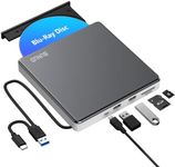 External Blu Ray DVD Drive, USB 3.0 & Type-C Blu-Ray Burner Writer with SD/TF & USB Ports, Slim Optical 3D BD Bluray Drive for Laptop Mac MacBook Pro Air iMac PC Apple Windows 11/10