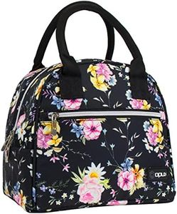 opux Insulated Lunch Box Women, Lunch Bag Tote Girls Kids Teen Adult, Cute Soft Lunch Cooler Container Work School, Reusable Thermal Food Meal Prep Organizer Lunch Pail Travel Beach, Floral Black