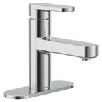 Moen Laris One-Handle Single Hole Modern Bathroom Sink Faucet with Optional Deck Plate and Spring Loaded Drain Assembly, Chrome, 84014