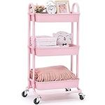 KINGRACK Storage Trolley Cart, 3 Tier Rolling Multi-Purpose Organiser, Organizer with Handles, Utility Cart Lock Wheels, Serving for Home, Office, Kitchen, Bathroom