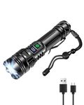 Andizun Torches LED Super Bright, 10000 Lumens Rechargeable LED Torch, USB Tactical Flashlight, P50, IP65 Waterproof, 5 Light Modes Zoomable, for Camping Hiking Emergency