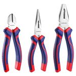 WORKPRO 3-Piece Pliers Set, 160mm Long Nose Plier, 160mm Diagonal Cutting Plier, 180mm Combination Plier, with Soft Handles, for DIY Household Repair