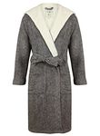 John Christian Men's Warm Hooded Fleece Dressing Gown - Dark Grey Marl,Dark Grey / Cream;Grey, L