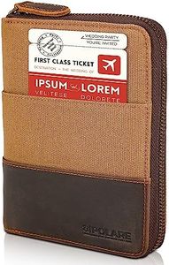 Polare Full Grain Leather Canvas Trim Travel Passport Wallet with YKK Zipper and RFID Blocking Document Organizer Holder 2 Passports (Brown)