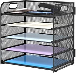 Supeasy 5 Trays Paper Organizer Letter Tray with Handle-Mesh Desk File Organizer,Black Paper Sorter Desk Organizer for Office,Home or School