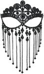 MineSign Masquerade Mask for Women Face Chain Veil Jewelry with Black Rhinestone Tassel Costume Headware for Festival Halloween