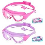 Zuimei Kids Swimming Goggles 2 Packs Childrens Swimming Goggles for 3-15 Years with Anti-Fog Lens Silicone Leak Proof Goggles UV Resist with Waterproof Earplugs, Clear View Swim Goggles