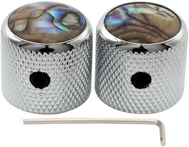 Musiclily Pro 1/4 Inch Steel Dome Abalone Top Universal Fitting Potentiometer Control Knob with Set Screw for Electric Guitar Bass, Chrome (Set of 2)