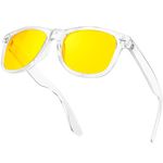 KANASTAL Clear Night Driving Glasses Mens Yellow Tinted Glasses Anti Glare Night Driving Vision Glasses Womens Square Polarised Sunglasses - Transparent Frame Yellow Lens