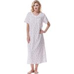 Keyocean Women Nightgowns, Soft Comfortable 100% Cotton Short Sleeves Ladies Nightdress, Pink Floral, Large