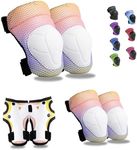 GEQID Kids Knee Pads Elbow Pads Wrist Guards Set ,Protective Gear for 4-6-12 Boys Girls Roller Skating Scooter Skateboarding Bike (Yellow Purple Gradient, Free Size (4-12 Years or 40-80lbs))