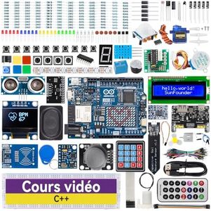SunFounder Arduino Kit Capteur avec Arduino Uno R4 WiFi, Bluetooth IoT ESP32 IIC LCD1602 OLED Servo Relais MPU6050 Moteur Pas à Pas Kit de démarrage Tutoriels en Ligne Convient aux débutants à partir