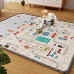 Car Portable Baby Play Mat 71" X 59" Playpen Mat Waterproof Baby Mat for Floor Cushioned Anti- Slip Crawling Mat Activity Playmats for Babies Toddler Infants Play & Tummy Time (71X59, Car)