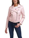 Levi's Women's Faux Leather Belted Motorcycle Jacket (Standard and Plus Sizes),Pink,Medium