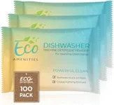 EcoAmenities Travel Dish Detergent Powder Bulk - Individually Wrapped Multi Pack - 100 Packets (1.5 oz per bag) - Non Toxic AirBnb Supplies - Dishwasher for Clean & Sparkling Dishes