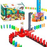 Domino Train,120Pcs Rocket Set with Blocks Domino Building and Stacking Train for Boys and Girls, Creative Toy Game Educational Play Blocks Laying Train Set Gift for 3+ Kids