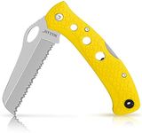 Maxam 5 Inch Saltwater Knife - Rust-Proof German Stainless Steel Serrated Blade with High-Visibility Yellow Handle, Reversible Pocket Clip, Lanyard Hole