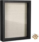 SONGMICS Shadow Box Frame, 8x10 Black Box Frame Display Case with Top Slot and Stick Pins, Wood Picture Frames with Linen Back for Photos Medals Awards Memory, Wall Hanging Tabletop