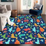 FUYEUN 4' x 6' Dinosaurs Rug Blue Area Rugs for Kids Boys Girls Living Room Bedroom Dormitory Washable Floor Mat Cartoon Throw Rug Carpet Room Decor