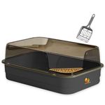 Foodie Puppies Litter Tray for Small to Large Cats - (TidyCorner Tray, Large) (62 x 32 x 26 cm) | Basic Cat Tray with Free Litter Scooper, Semi Enclosed, Bedpan Potty, Toilet Training (Black)