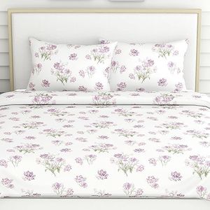 Haus & Kinder Bedsheet,100% Cotton Double Bed Bed Sheet, 186 TC Pure Cotton Bedsheet for Queen Size Bed, Cotton Double Bedsheets with 2 Pillow Covers,Lilac Dream