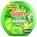 Gain Flings Laundry Detergent Pacs, 76 Count, Original Scent, with Odor Defense, concentrated laundry soap pacs
