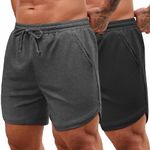 COOFANDY Mens 2 Pack Gym Workout Shorts Muscle Fit Lightweight Training Pants Bodybuilding Sports Jogger with Pockets Dark Gray/Black