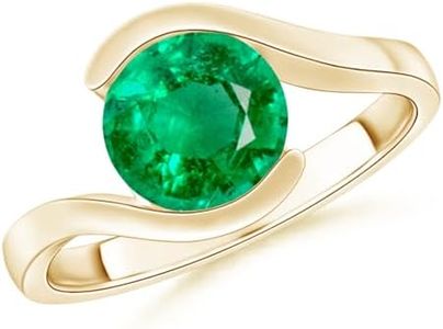 Angara Natural Emerald Solitaire Engagement Ring for Women | Semi Bezel-Set Solitaire Round Emerald Bypass Ring in Yellow Gold | May Birthday, Gemstone Jewelry Gift | A | 9mm | Ring Size- 7.5