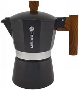 FRAISIN Stovetop Espresso Moka Pot Coffee Maker, Non-slip Wood Grain Handle, Cast Aluminum, Compatible with Gas, and Electric Stoves (Black, 12 cups)