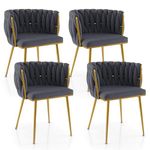 Giantex Velvet Dining Chairs Set of 4, Upholstered Kitchen Chairs w/Curved Backrest, Gold Metal Legs & Adjustable Foot Pads, Modern Accent Chairs, Woven Dining Room Chairs for Living Room, Gray