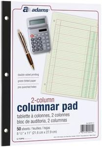 Adams Columnar Analysis Pad, 2 Column Ledger, 8.5" x 11", 100 Pages (50 Sheets), Green, 3 Hole Punch, for Accounting, Bookkeeping & Data (ACP85112)