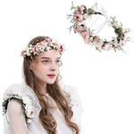 Lopsity Women Rose Floral Crown Women Rose Wreath Wedding Bridal Hair Garland Ajustable Flower Hair Wreath for Womens (style2-pink)