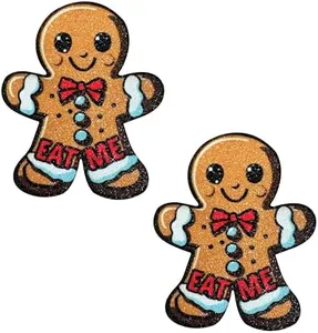 Neva Nude Freaking Awesome Gingy Gingerbread Man Eat Me Glitter Nipztix Pasties Nipple Covers for Festivals, Raves, Lingerie and More, Medical Grade Adhesive, Waterproof and Sweatproof, Made in USA