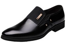 DADAWEN Men's Leather Oxfords Formal Slip on Business Dress Shoes Black UK Size 9