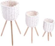 Hallops Rattan Planter with Stand - Set of 3 - Rattan Plant Pot with Legs for Home and Garden Decor - Flower Pot for Indoor Use - Wicker Planter - Comes in 3 Different Sizes