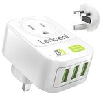 LENCENT US to UK Travel Adapter, Ground Charger Plug with 3 USB Power Adaptor for England Ireland Scotland British Irish London Hong Kong Ireland -3-Pin Grounded (Type A to Type G)