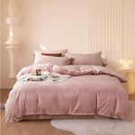 Luxlovery Pink Velvet Comforter Set King Dusty Pink Flannel Plush Bedding Comforter Set Winter Thick Warm Solid Haze Pink Quilts Blanket Soft Heavyweight Comforter Set for King Bed