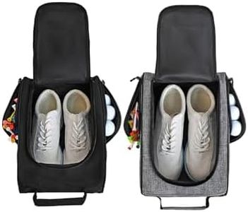Goloni 2Pcs Golf Shoe Bag for Men & Women, Padded Travel Shoe Bag with Side Accessory Pockets,Sport Shoe Carrier for Golf Shoes,Socks,Tees & Balls,Durable & Lightweight Design(Black+Gray)