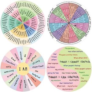 Kanayu 4 Pcs Feelings Wheel Magnet 7 Inch Therapy Emotion Wheel Magnet Magnetic Mental Feeling Chart Social Work Magnet for Counselor Social Worker Office Emotional Fridge(Classic)