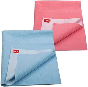 LuvLap Instadry Anti-Piling Fleece Extra Absorbent Quick Dry Sheet for baby, Baby Bed Protector, Waterproof baby sheet, Small size 50x70cm, Pack of 2, Sky Blue & Salmon Rose