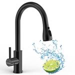 DAYONE Matte Black Kitchen Sink Faucet with Pull Down Sprayer, Stainless Steel Single Handle Faucet for Kitchen Sink 1 Hole, Kitchen Tap with 3-Function Sprayer