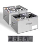 WishJazz 2 Pack Shoe Organizer for Closet, Fits 24 Pairs, Fabric Shoe Storage Bins, Adjustable Dividers for Shoe Storage, Shoe Storage Boxes Bins with Clear Cover, Foldable Shoe Rack, Gray