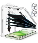 EZ-GLAZ 4 Pack Privacy Screen Protector for iPhone 15 [6.1 inch] With 2 Pack Camera Lens Protector, [Drop Protection] 9H Hardness Scratch Resistant Tempered Glass Film, Easy to install